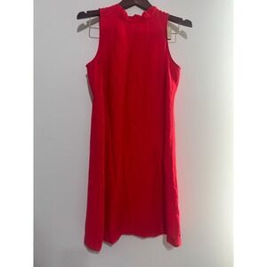 Brass Red High Neck Tie Back Sleeveless Shift Dress Sz  8 Mock Neck Keyhole Back